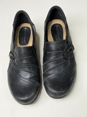 Earth Origins Roxanne Black Leather Comfort Slip On Shoes Womens 6.5M Low Heel